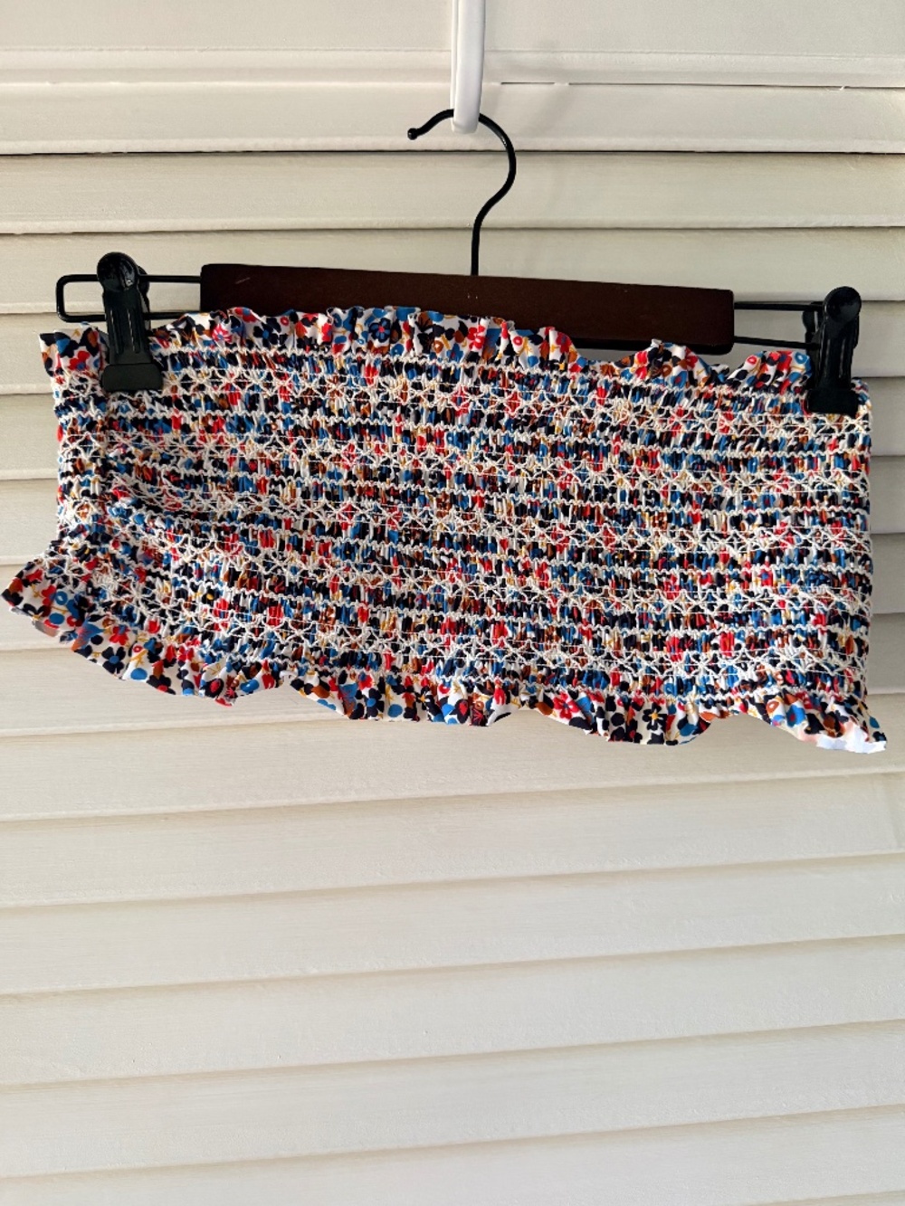 Tory Burch L Floral Smocked Bandeau Tube Top Strapless Ruffle Boho Y2K